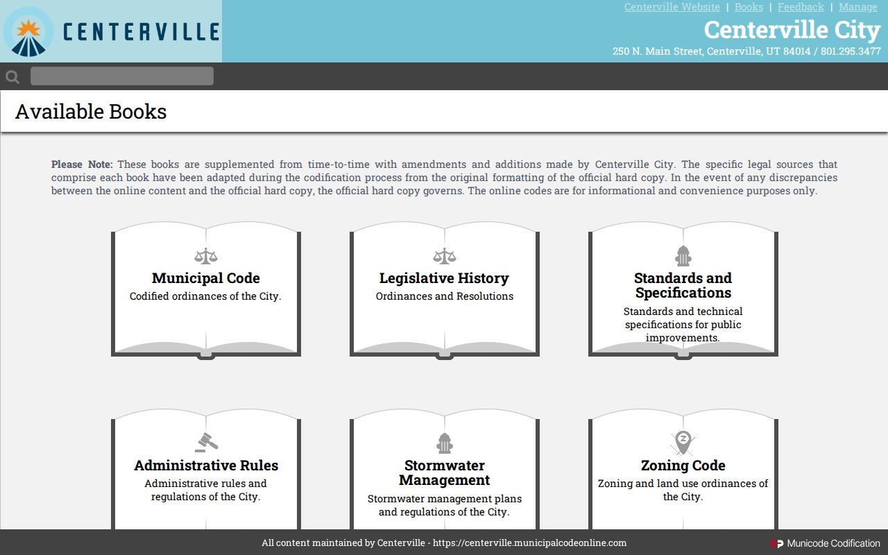 Centerville court records research image showing the official municipal code and fee schedule portal