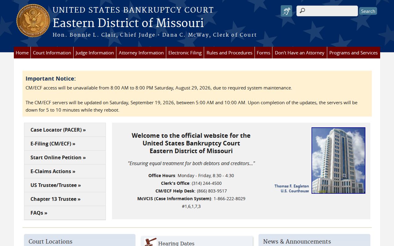 Eastern District of Missouri Bankruptcy Court page for bankruptcy records distinct from Reynolds County probate records