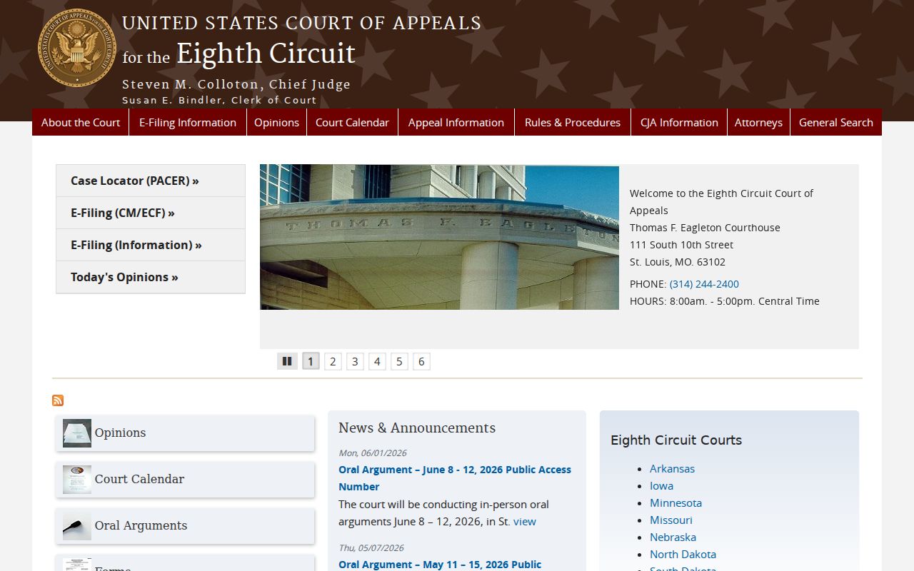 Eighth Circuit Court of Appeals page for federal appeals separate from Reynolds County state appeals