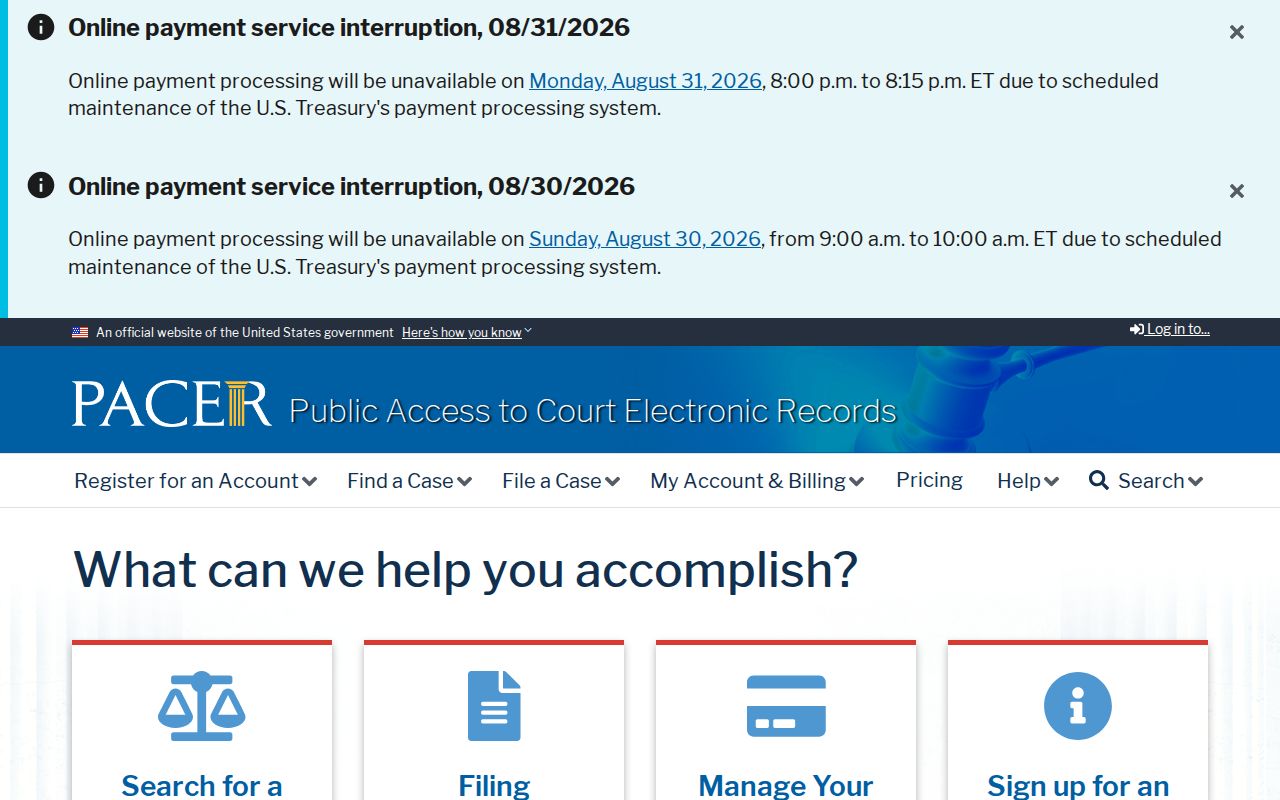 PACER federal docket search page used to distinguish Reynolds County state records from federal records